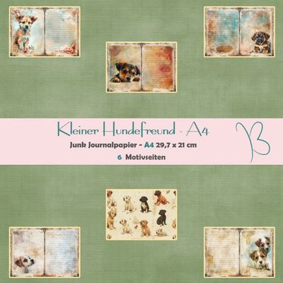 Kleiner Hundefreund - A4 - Junk Journal Seiten - quer - 6 Seiten