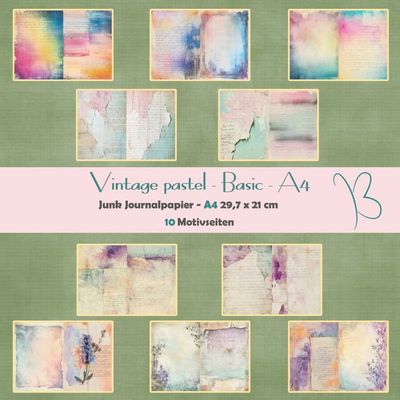 Vintage pastel - Basic A4 - Junk Journal Seiten - quer - 10 Seiten Vintage pastel - Basic A4 - Junk Journal Seiten - quer - 10 Seiten