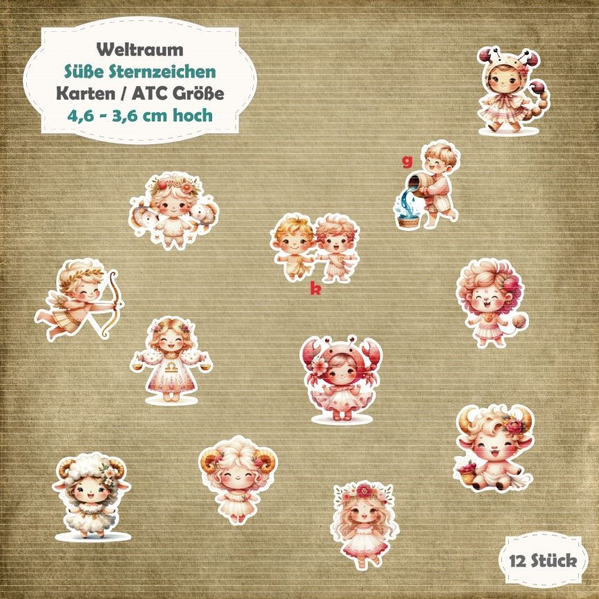 Süße Sternzeichen - 210g - Karten /  ATC Größe - 12 Stanzteile - Die Cut*
