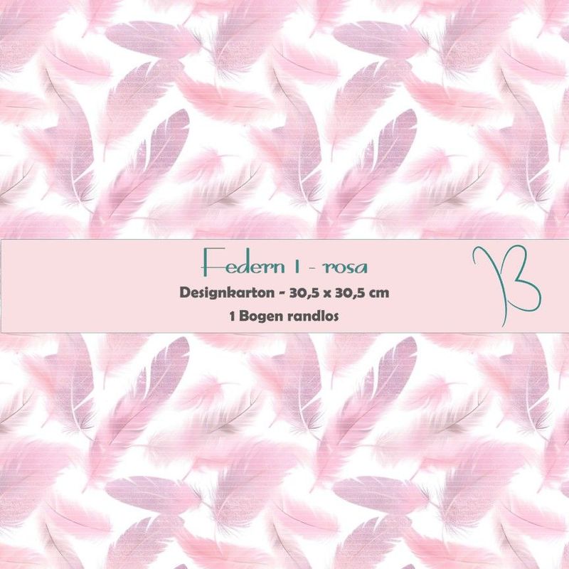 Federn 1 - rosa - Designkarton - 30,5 x 30,5 cm - randlos - 1 Bogen