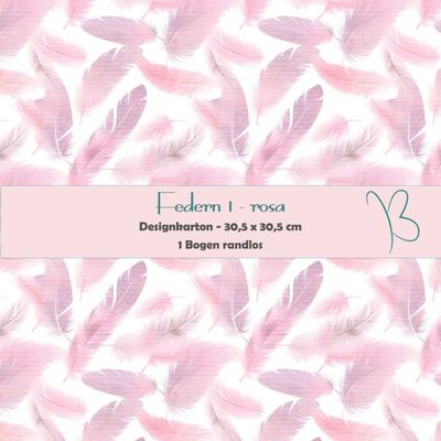 Federn 1 - rosa - Designkarton - 30,5 x 30,5 cm - randlos - 1 Bogen