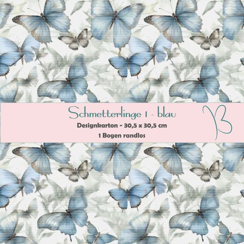 Schmetterlinge 1 - blau - Designkarton - 30,5 x 30,5 cm - randlos - 1 Bogen