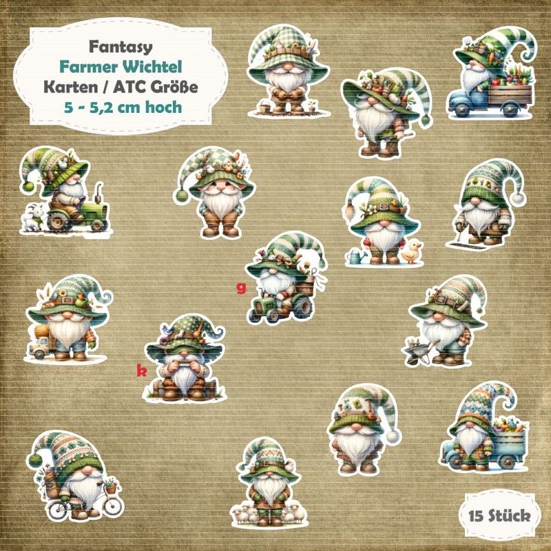 Farmer Wichtel - 300g - Karten /  ATC Größe - 15 Stanzteile - Die Cut*