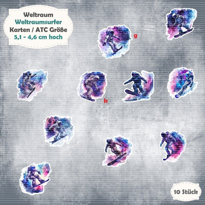 Weltraumsurfer - 210g - Karten /  ATC Größe - 10 Stanzteile - Die Cut*