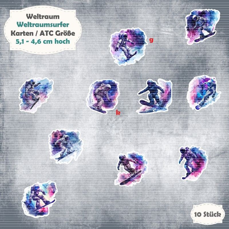 Weltraumsurfer - 210g - Karten /  ATC Größe - 10 Stanzteile - Die Cut*