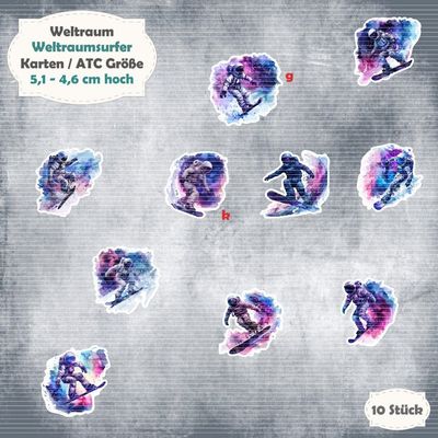 Weltraumsurfer - 210g - Karten /  ATC Größe - 10 Stanzteile - Die Cut*