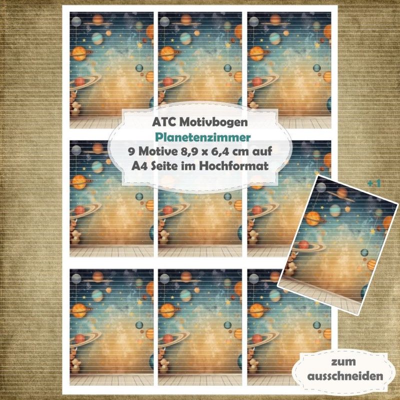 Planetenzimmer - ATC Motivbogen - A4 Hochformat - 1 Seite mit 9 Motiven*