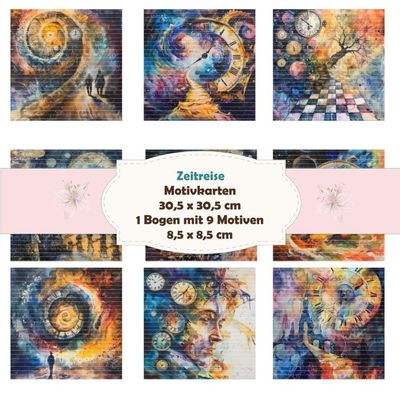 Zeitreise - Motivkarten - 8,5 x 8,5 cm - 9 Motive - 1 Bogen