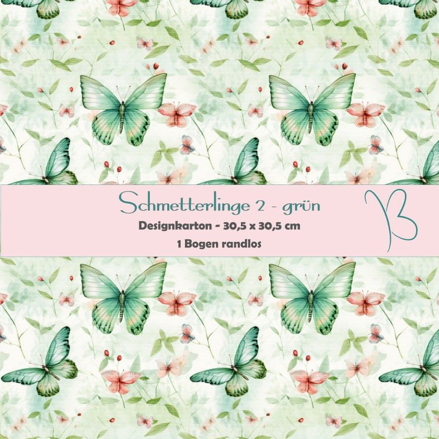 Schmetterlinge 2 - grün - Designkarton - 30,5 x 30,5 cm - randlos - 1 Bogen
