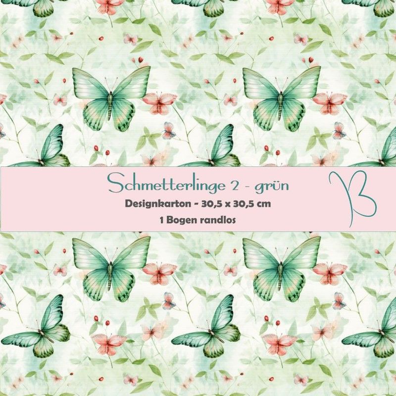 Schmetterlinge 2 - grün - Designkarton - 30,5 x 30,5 cm - randlos - 1 Bogen