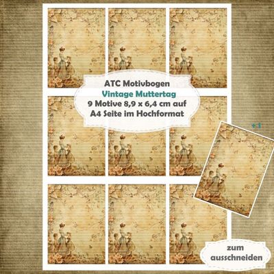Vintage Muttertag - ATC Motivbogen - A4 Hochformat - 1 Seite mit 9 Motiven Vintage Muttertag - ATC Motivbogen - A4 Hochformat - 1 Seite mit 9 Motiven