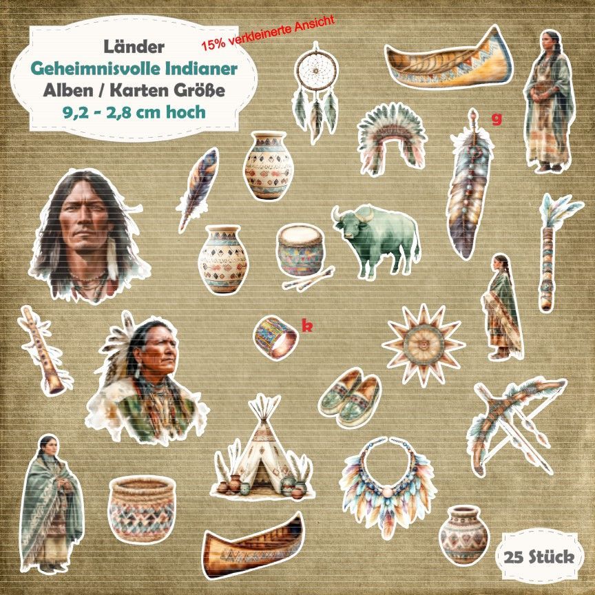 Geheimnisvolle Indianer -  210g - Alben / Karten Größe - 25 Stanzteile - Die Cut