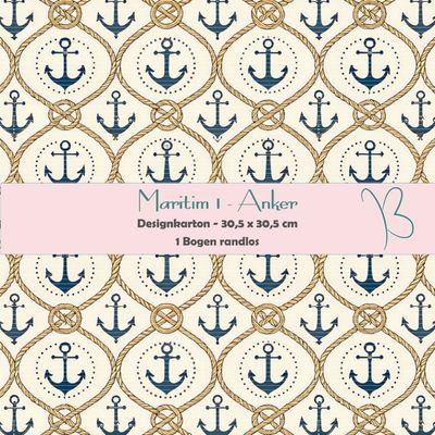 Maritim 1 - Anker - Designkarton - 30,5 x 30,5 cm - randlos - 1 Bogen Maritim 1 - Anker - Designkarton - 30,5 x 30,5 cm - randlos - 1 Bogen