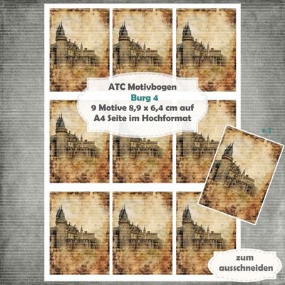Burg 4 - ATC Motivbogen - A4 Hochformat - 1 Seite mit 9 Motiven Burg 4 - ATC Motivbogen - A4 Hochformat - 1 Seite mit 9 Motiven