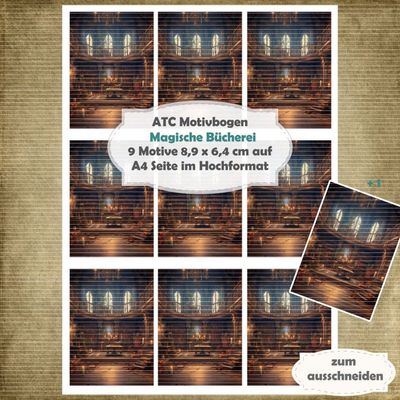 Magische Bücherei - ATC Motivbogen - A4 Hochformat - 1 Seite mit 9 Motiven* Magische Bücherei - ATC Motivbogen - A4 Hochformat - 1 Seite mit 9 Motiven*