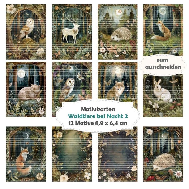 Waldtiere bei Nacht 2 - Motivkarten - 12 Inch - mit 12 Motiven