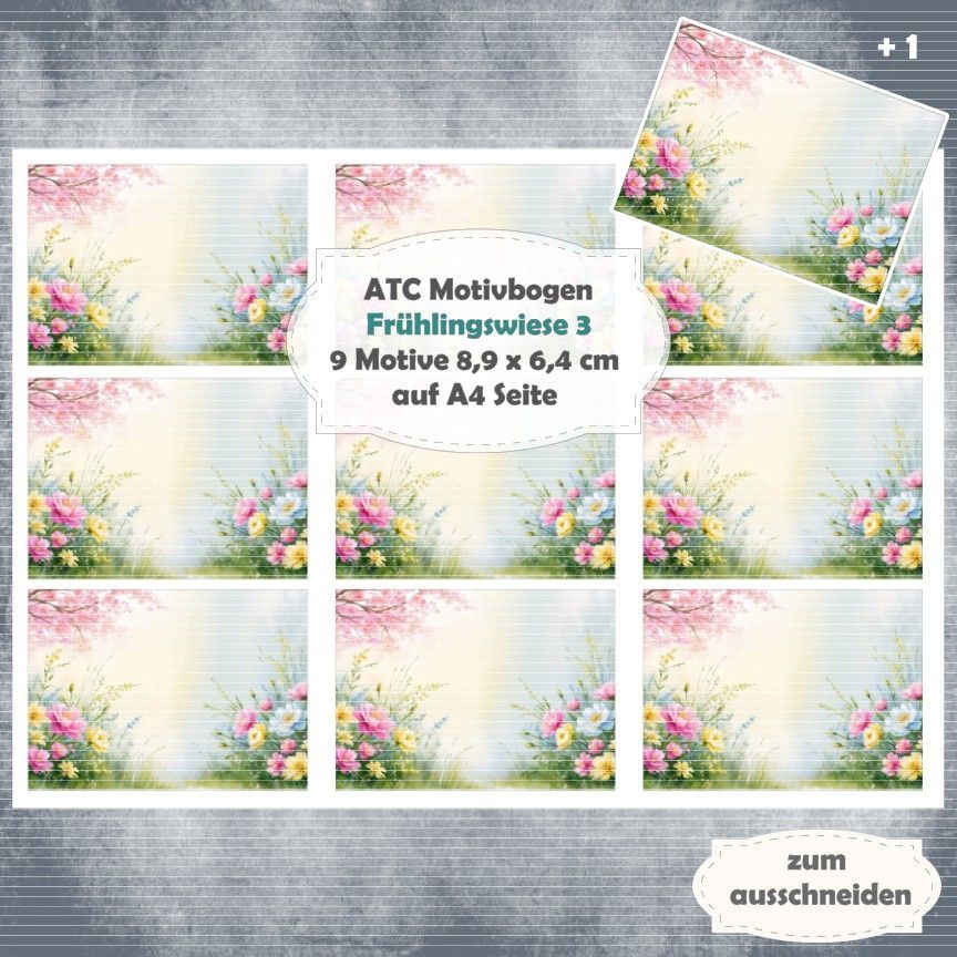 Frühlingswiese 3 - ATC Motivbogen - A4 - 1 Seite mit 9 Motiven