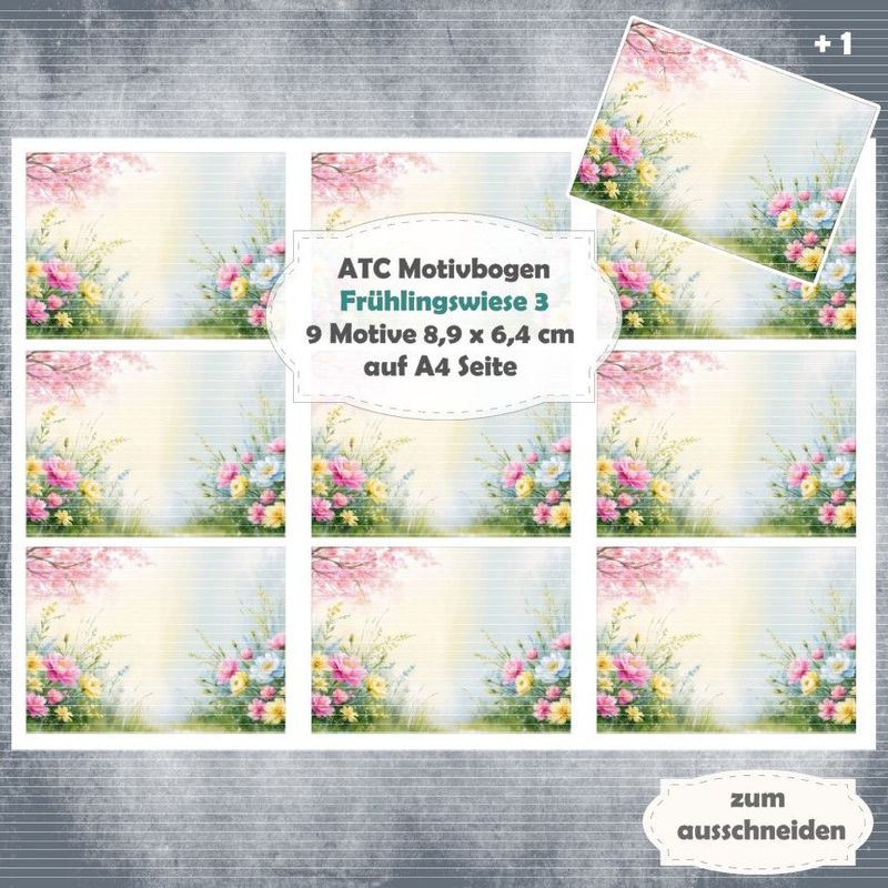 Frühlingswiese 3 - ATC Motivbogen - A4 - 1 Seite mit 9 Motiven*