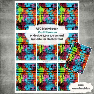 Graffitimauer - ATC Motivbogen - A4 Hochformat - 1 Seite mit 9 Motiven Graffitimauer - ATC Motivbogen - A4 Hochformat - 1 Seite mit 9 Motiven