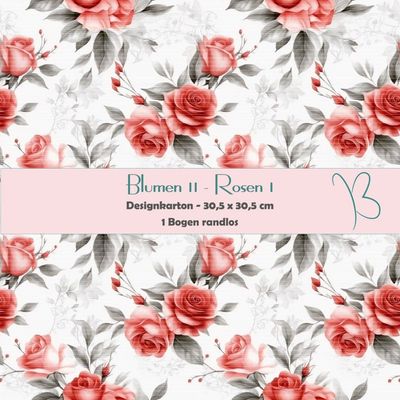 Blumen 11 - Rosen 1 - Designkarton - 30,5 x 30,5 cm - randlos - 1 Bogen