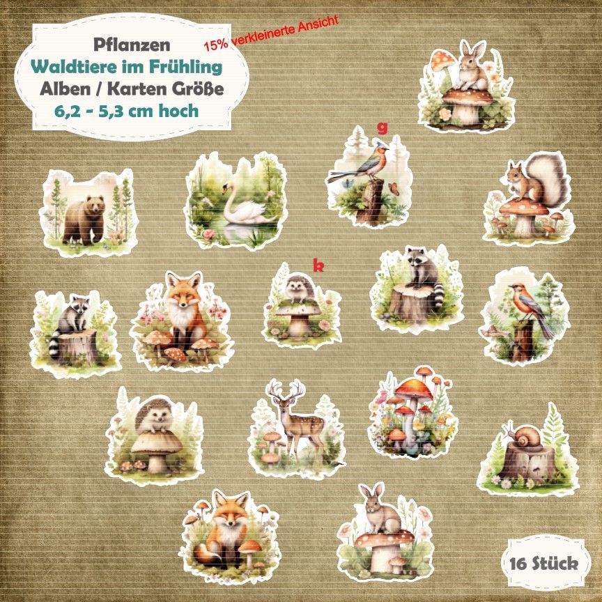 Waldtiere im Frühling - 210g - Album / Karte Größe - 16 Teile - Die Cuts