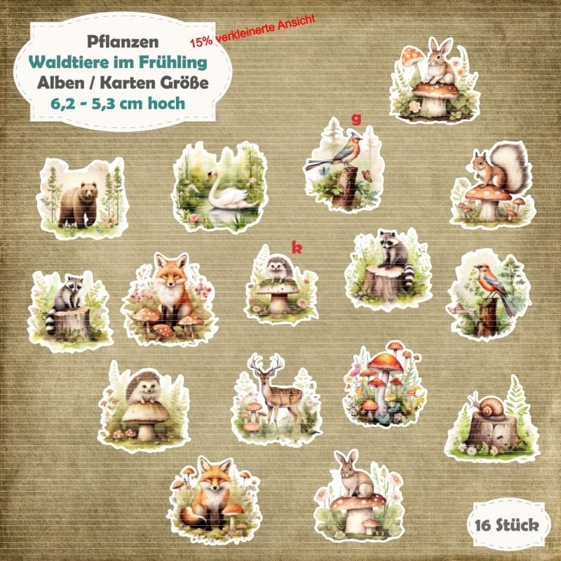 Waldtiere im Frühling - 210g - Album / Karte Größe - 16 Teile - Die Cuts