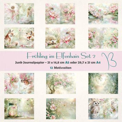 Frühling im Elfenhain Set 2  - A4 oder A5 - Junk Journal Seiten - quer - 12 Seiten*