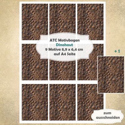 Dinohaut - ATC Motivbogen - A4 Hochformat - 1 Seite mit 9 Motiven