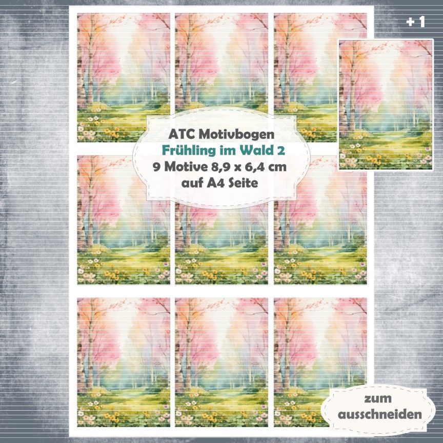 Frühling im Wald 2 - ATC Motivbogen - A4 Hochformat - 1 Seite mit 9 Motiven