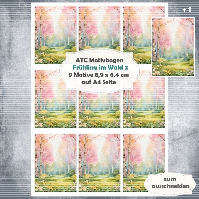 Frühling im Wald 2 - ATC Motivbogen - A4 Hochformat - 1 Seite mit 9 Motiven