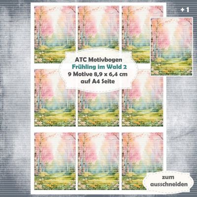 Frühling im Wald 2 - ATC Motivbogen - A4 Hochformat - 1 Seite mit 9 Motiven