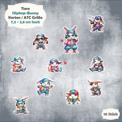 Hiphop-Bunny - 300g - Karten /  ATC Größe - 10 Stanzteile - Die Cut*