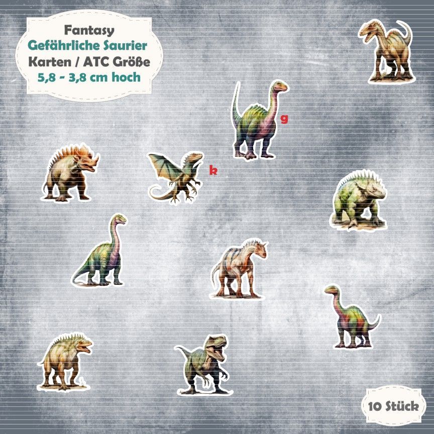 Gefährliche Saurier - 300g - Karten /  ATC Größe - 10 Stanzteile - Die Cut*