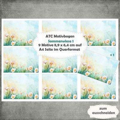 Sommerwiese 1 - ATC Motivbogen - A4 Querformat - 1 Seite mit 9 Motiven Sommerwiese 1 - ATC Motivbogen - A4 Querformat - 1 Seite mit 9 Motiven