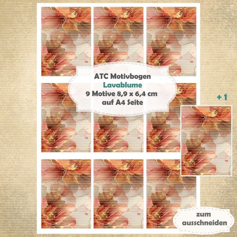 Lavablume - ATC Motivbogen - A4 Hochformat - 1 Seite mit 9 Motiven