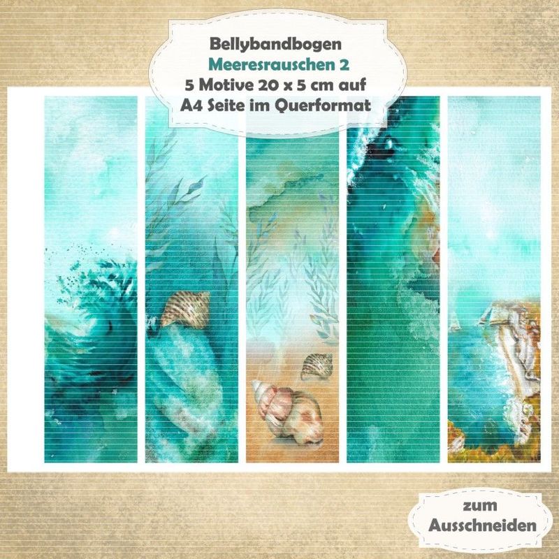 Meeresrauschen 2 -  Bellybandbogen - Lesezeichen - A4 quer - 1 Seite mit 5 Motiven