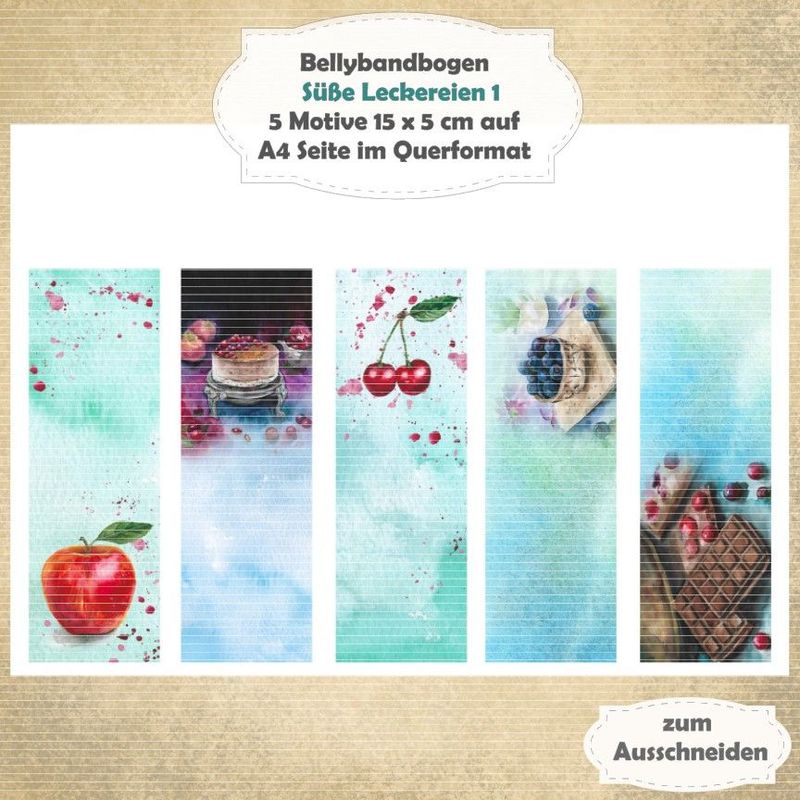 Süße Leckereien 1 -  Bellybandbogen - Lesezeichen - A4 quer - 1 Seite mit 5 Motiven