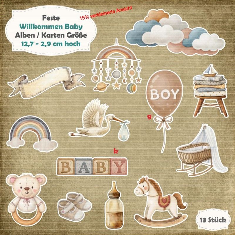 Willkommen Baby - 210g - Alben / Karten Größe - 13 Stanzteile - Die Cut*