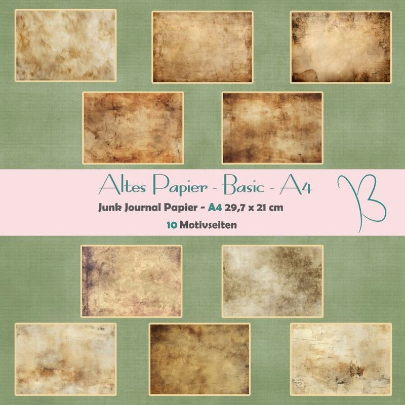 Altes Papier- Basic - A4 - Junk Journal Papier - quer - 10 Seiten