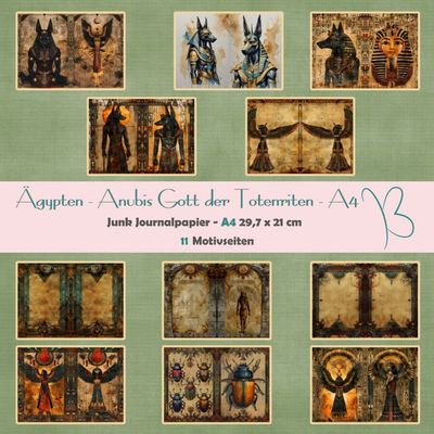 Ägypten - Anubis Gott der Totenriten - A4 - Junk Journal Papier - quer - 11 Seiten