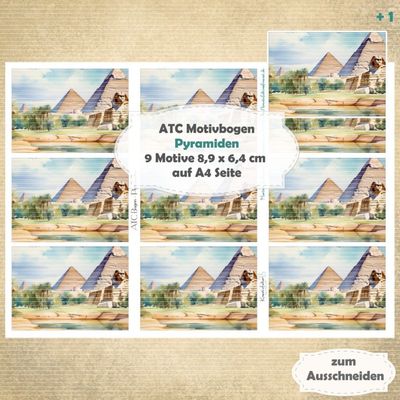 Pyramiden - ATC Motivbogen - A4 Querformat - 1 Seite mit 9 Motiven Pyramiden - ATC Motivbogen - A4 Querformat - 1 Seite mit 9 Motiven