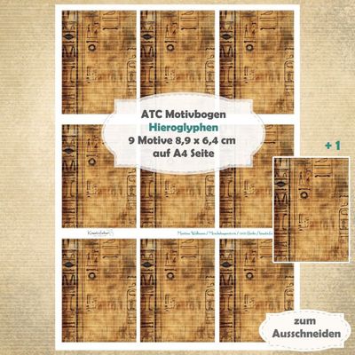 Hieroglyphen - ATC Motivbogen - A4 Hochformat - 1 Seite mit 9 Motiven
