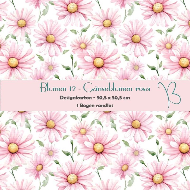 Blumen 12 - Gänseblumen rosa - Designkarton - 30,5 x 30,5 cm - randlos - 1 Bogen