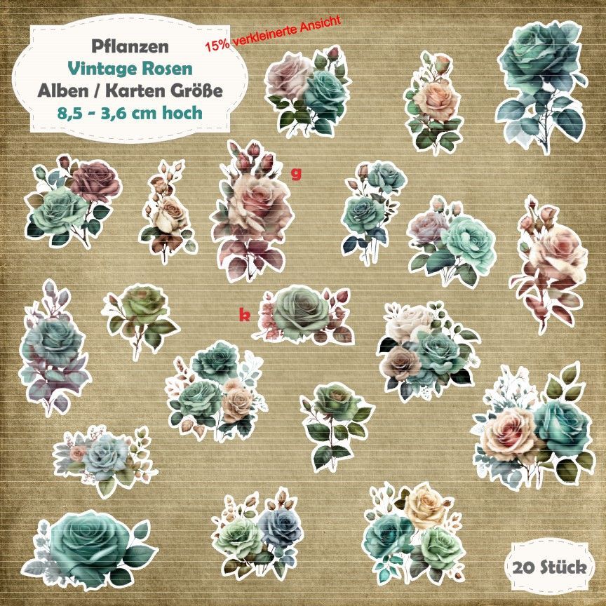 Vintage Rosen 1 - 210g - Alben / Kartengröße - 20 Stanzteile - Die Cuts