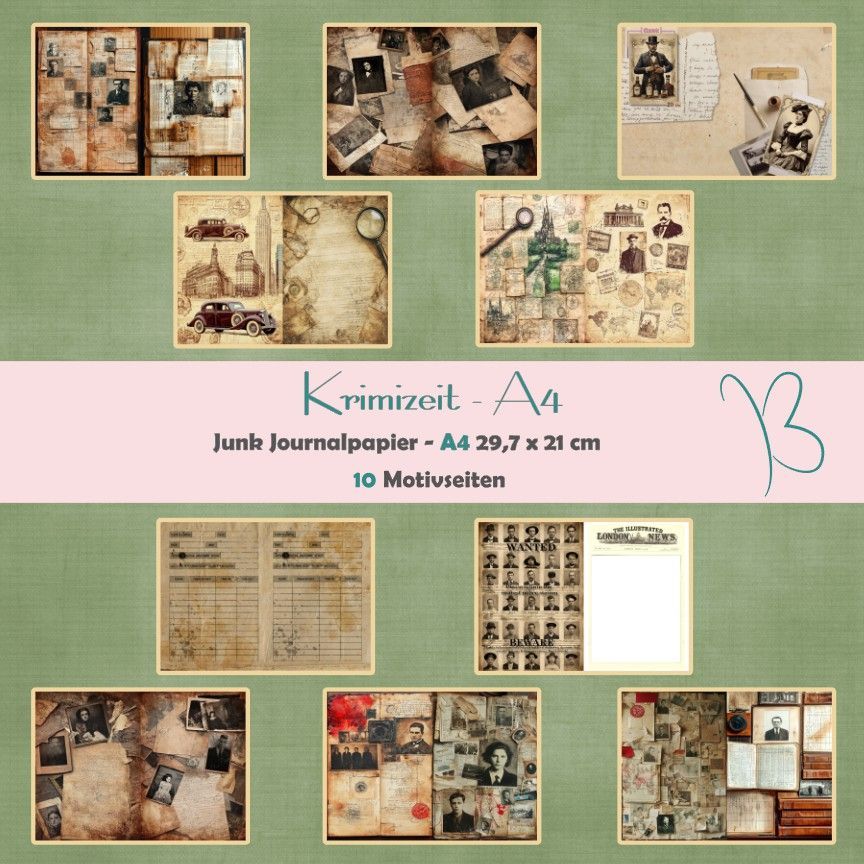 Krimizeit - A4 - Junk Journal Seiten - quer - 10 Seiten