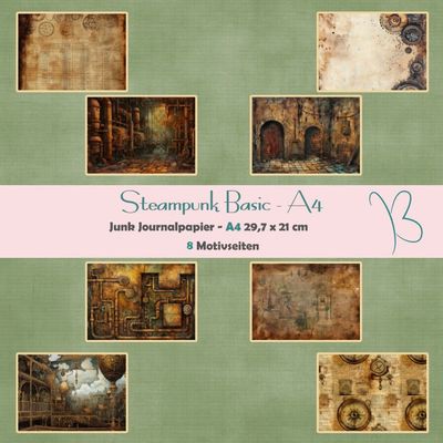 Steampunk Basic - A4 - Junk Journal Seiten - quer - 8 Seiten