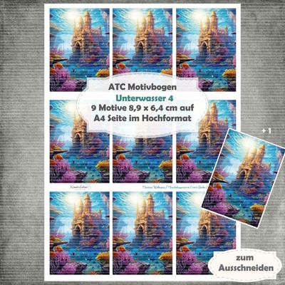 Unterwasser  4 - ATC Motivbogen - A4 Hochformat - 1 Seite mit 9 Motiven