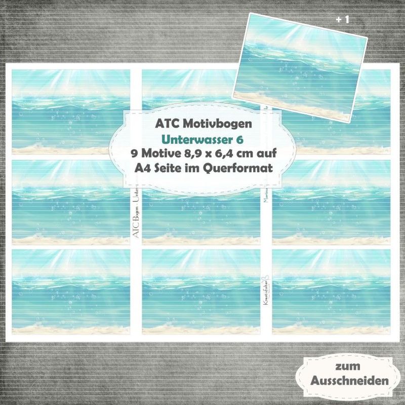 Unterwasser 6 - ATC Motivbogen - A4 Querformat - 1 Seite mit 9 Motiven