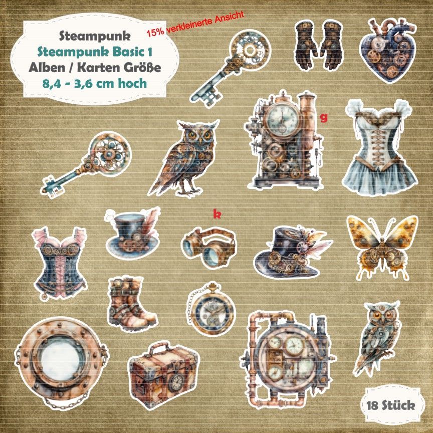 Steampunk Basic 1 - 210g - Album / Karten Größe - 18 Teile - Die Cuts
