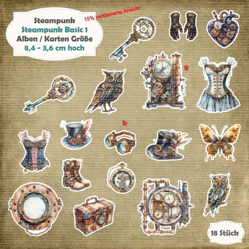 Steampunk Basic 1 - 210g - Album / Karten Größe - 18 Teile - Die Cuts